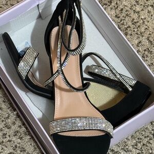 TOP Moda Black and Silver Rhinestone Heels